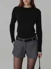 ウールブレンド Aラインショートパンツ【高腰・秋冬用・ゆったりシルエット】