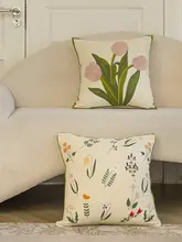 フランス風復古デザインの刺繍クッションカバー【ピュアコットン・芯なし・ソファ用】