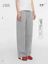 春夏向けのグレー バナナパンツ【ゆったりしたシルエット・ローウエスト・ストレートレッグ・スポーツ＆カジュアル】