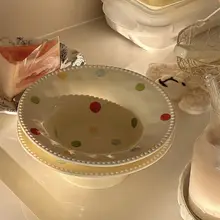 カラフルなドットデザインの深皿【陶器製・フルーツボウル・家庭用】