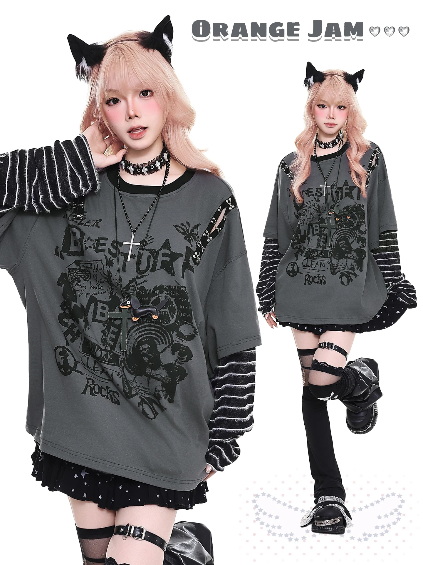 春用のレトロストリートスタイル 偽２点セットTシャツは20代の古着抵抗ファッションに最適か？