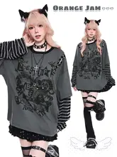 長袖Tシャツ レディース パッチワーク フェイクレイヤード ヴィンテージ ストリート Y2K ルーズ 着痩せ 春