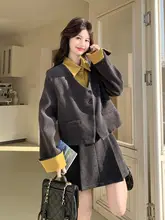 通勤スタイルの大人可愛いジャケットとプリーツスカート【カラーコントラスト・春秋用】（セットアップ対応）