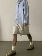 夏用アメリカンレトロスタイルのダブルプリーツショートパンツ【男女兼用・フィット・カジュアル】