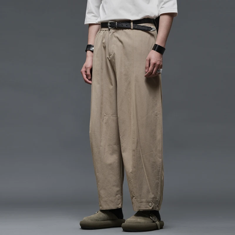 メンズワイドパンツの着こなしを実現する：ルーズフィットラムシェイプカシミア感のフレンチスタイル九分丈パンツ