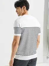 マリンシャツ 男性 ビジネスカジュアル 冷感 抗菌 ストライプ ラウンドネック 半袖 Tシャツ
