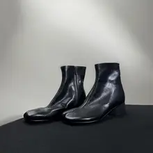 胎牛皮製のタビ型分趾ブーツ【太ヒール・ショート・女性用・秋冬向け】