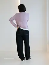 高腰デザインのデニムパンツ【スリム効果・バナナパンツスタイル・立体裁断】