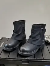 ファッションレトロなバックル付き厚底マーチンブーツ【ショートブーツ・ウエスタンスタイル・女性用】