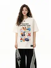 夏用大きいサイズの肩出しデザインTシャツ【趣味的なプリント・ゆったりシルエット・細見え効果】（セットアップ対応）