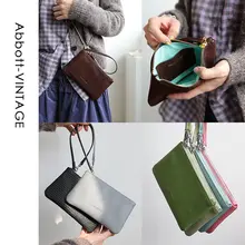 ヴィンテージ風 牛革製 ハンドバッグ【シンプルデザイン・携帯電話用】