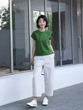 した印象のハイウエストワイドパンツ【春秋用・九分丈・女性用】（セットアップ対応）