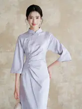 高級感のある中式改良旗袍【ウエストシェイプ・秋用・国風デザイン】