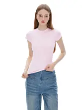夏用フィット感のあるラウンドネック短袖Tシャツ【スポーツ・女性向け】