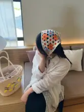 可愛いフラワーレース編みニットヘアバンド【春夏向け・トライアングルバンダナ】