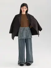デニム   セットアップ 2点セット キッズ ガールズ スカートパンツ 着脱式 シンプル 秋