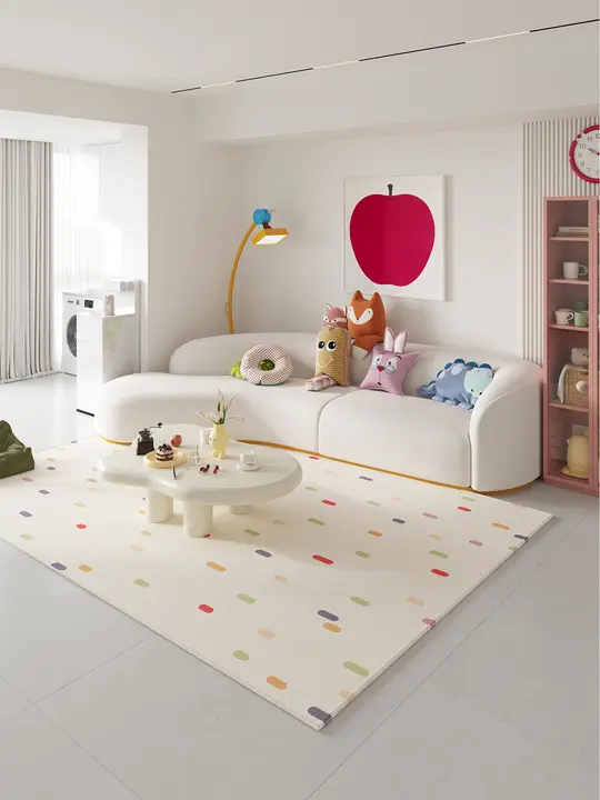 カラフルドットデザインのリビングルームカーペット【高級感・フレンチスタイル・子供部屋用】