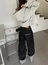 FunnySumey レトロストリートスタイルワイドデニムパンツ【カジュアル・カップル用・ゆったりタイプ】