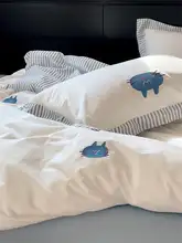 北欧風 可愛い猫デザインの全棉ベッドカバー4点セット【シンプルな水洗いコットン・掛け布団カバー・敷布団カバ  ー付き】