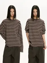 レディース 春用ストライプ長袖Tシャツ【ラウンドネック・フィット・カジュアル】