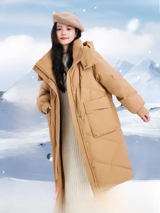 ミドル丈フード付きダウンジャケット【取り外し可能・シンプル・軽量】