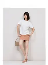 極上の柔らかさのピマコットン製女性用ルーズフィット白色クルーネックTシャツ【涼感素材】