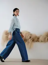 高腰デニムワイドパンツ【重工デザイン・レッグラインを強調・万能シーン対応】