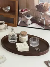 レトロ ウォールナット製楕円形トレー【実木・デスク用・化粧品や小物の収納に最適】