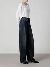 感あふれるハイウエストワイドレッグデニムパンツ【ゆったり・カジュアル・トレンドスタイル】（セットアップ対応）