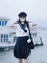 セーラー服 レディース 半袖 紺色 白二本襟 胸当て付き 定番 セットアップ