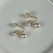 天然淡水パールの耳クリップ【ノー打孔・ダブルビーズ・高級感あふれるデザイン】