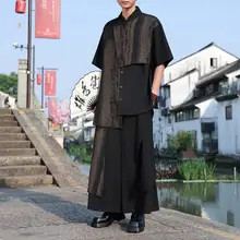 不規則デザインの短袖シャツ【男士用・新中式・タイダイ・ルーズフィット】（セットアップ対応）