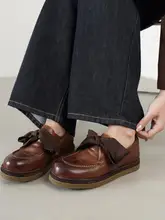 本革製 リボン付き 厚底 ローファーシューズ【春用・女性・クッションソール】