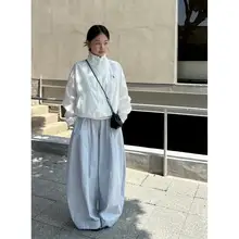 春夏用 ウエストゴム付きカジュアルワイドパンツ【空気感のあるデザイン・ドレープ感・レディース】（セットアップ対応）
