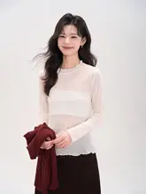 長袖Tシャツ レディース 薄手 メッシュ フリル シアー インナー 「HTmeme」