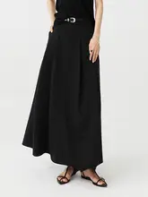 Aラインロングスカート【通勤用・黒・フレア・プリーツ】