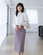 OL通勤向け 高腰Aラインスカート【抗シワ・スリット入り・無地・中丈】