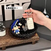 高級感ある陶器製ラタン風トレイ【洗面台用・化粧品収納・多機能】