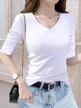 極上の柔らかさコットンVネック五分袖Tシャツ【レディース・フィットデザイン・春秋夏用】