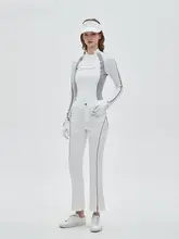 Manucode ゴルフウィメンズ速乾ハイネックタイトトップスとハイウエストフレアカットパンツセット