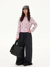 ビンテージ風ニットカーディガン【ドッグクローシェ編み・ショート丈・甘いスタイル】