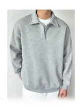 POLOカラーの重厚感あるスウェットシャツ【男女兼用・秋冬用・厚手・ゆったりサイズ】