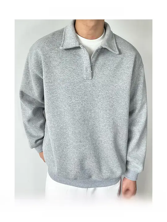 POLOカラーの重厚感あるスウェットシャツ【男女兼用・秋冬用・厚手・ゆったりサイズ】