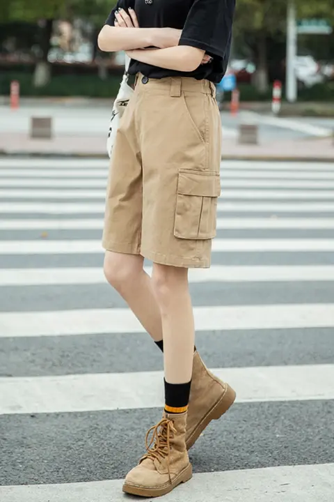 カーキカラーのワークショートパンツ【ストレート・フィット・大きいサイズ・夏用】（セットアップ対応）