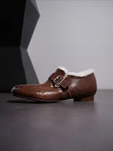 水洗胎牛皮製のウールローファー【冬用・加絨・保温】【ベルト付き】