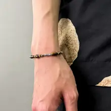 虎目石を使用したヴィンテージ風のチタン鋼ブレスレット【カップル向け・ハンドメイド・軽やかさ】