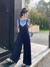した雰囲気のレース切替サロペットパンツ【夏用・大きめシルエット・女性用】（セットアップ対応）