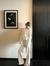 秋季カジュアルスウェットシャツ＆パンツ【純綿・ドレープストレート】（セットアップ対応）
