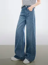 広がりのあるデザインのハイウエストデニムパンツ【女性用・ストレートシルエット・春夏用】（セットアップ対応）