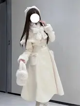 クリーム色の長めコート付きドレス【中綿・取り外し可能・ロリータスタイル】（セットアップ対応）